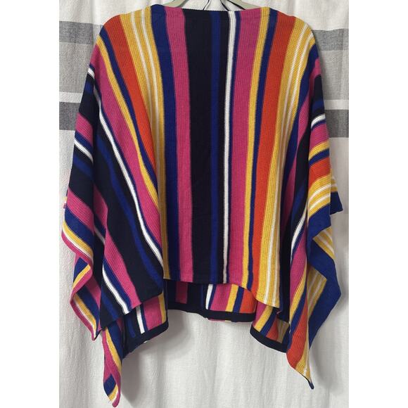 EUC Lauren Ralph Lauren Petite Medium/Large Blanket Poncho Linen Blend Striped - Picture 2 of 8